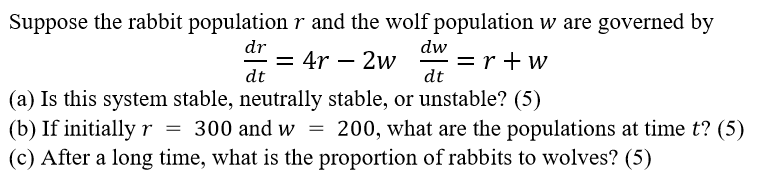 Wolf Rabbit Graph Solved Problem 3: Suppose the rabbit population 𝑟 and | Chegg.com