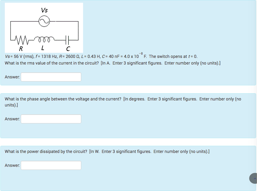 Solved a Vvv R2 Vs 56 V Rms F 1318 Hz R 2600 Chegg Com