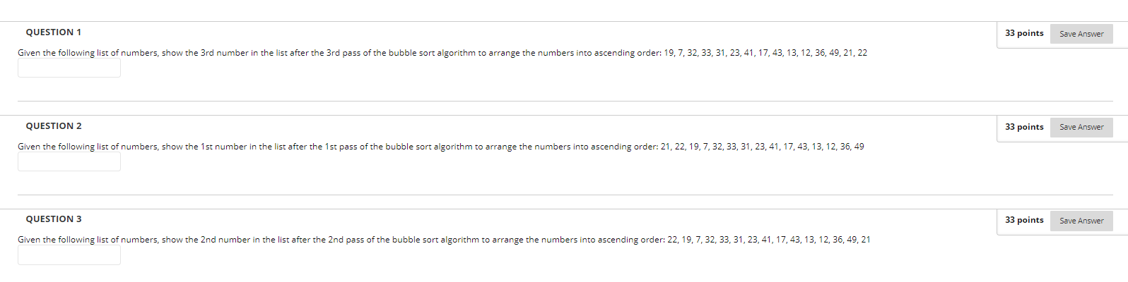 Solved QUESTION 1 33 points Save Answer Given the following | Chegg.com