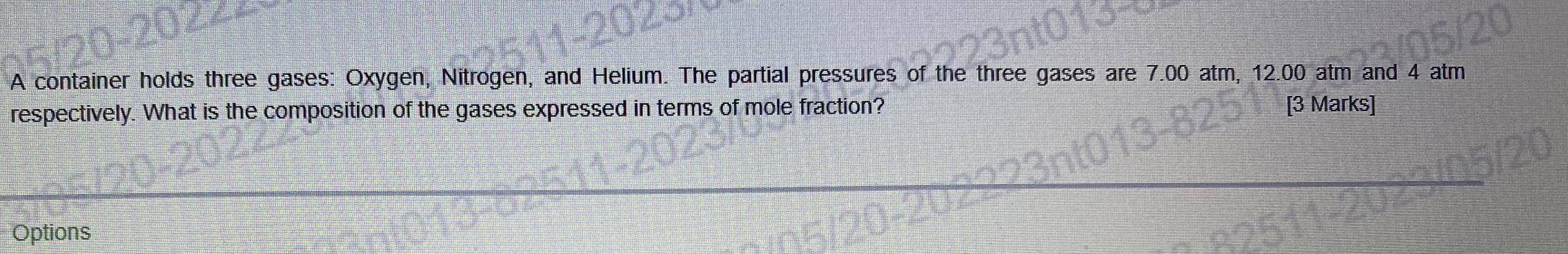 Solved A Container Holds Three Gases Oxygen Nitrogen And Chegg Com