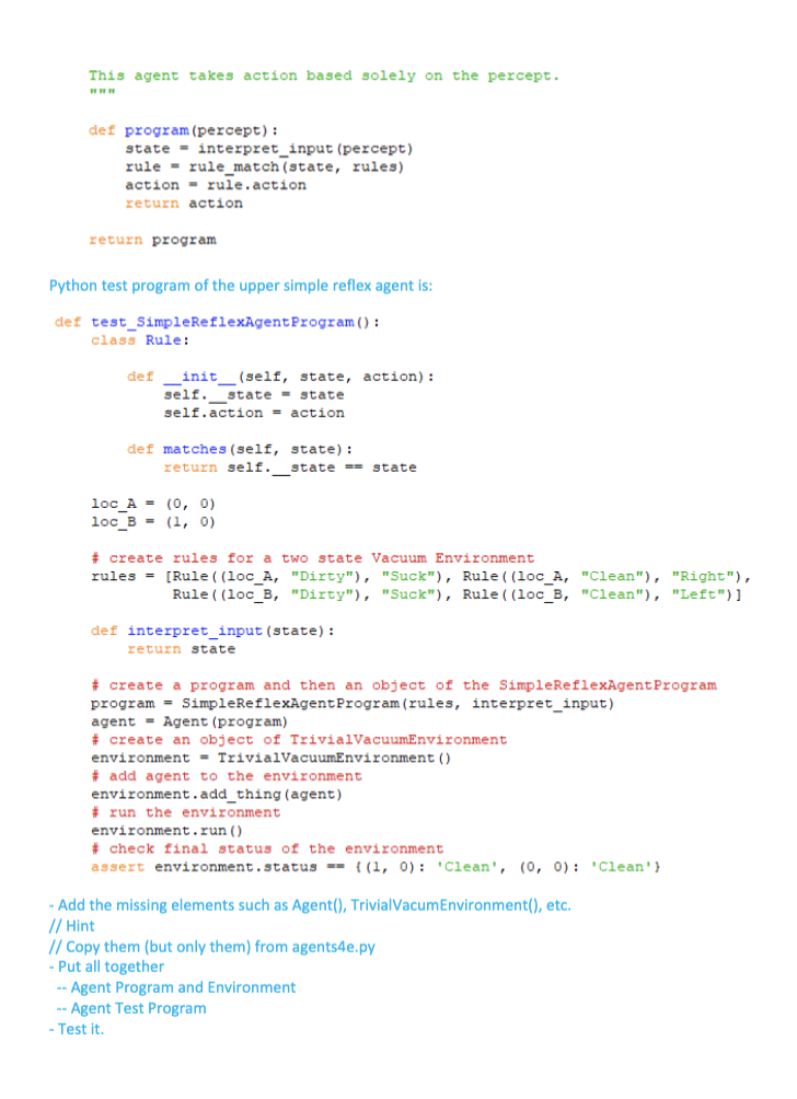 Solved Simple Reflex Agent Schematic diagram of a simple | Chegg.com