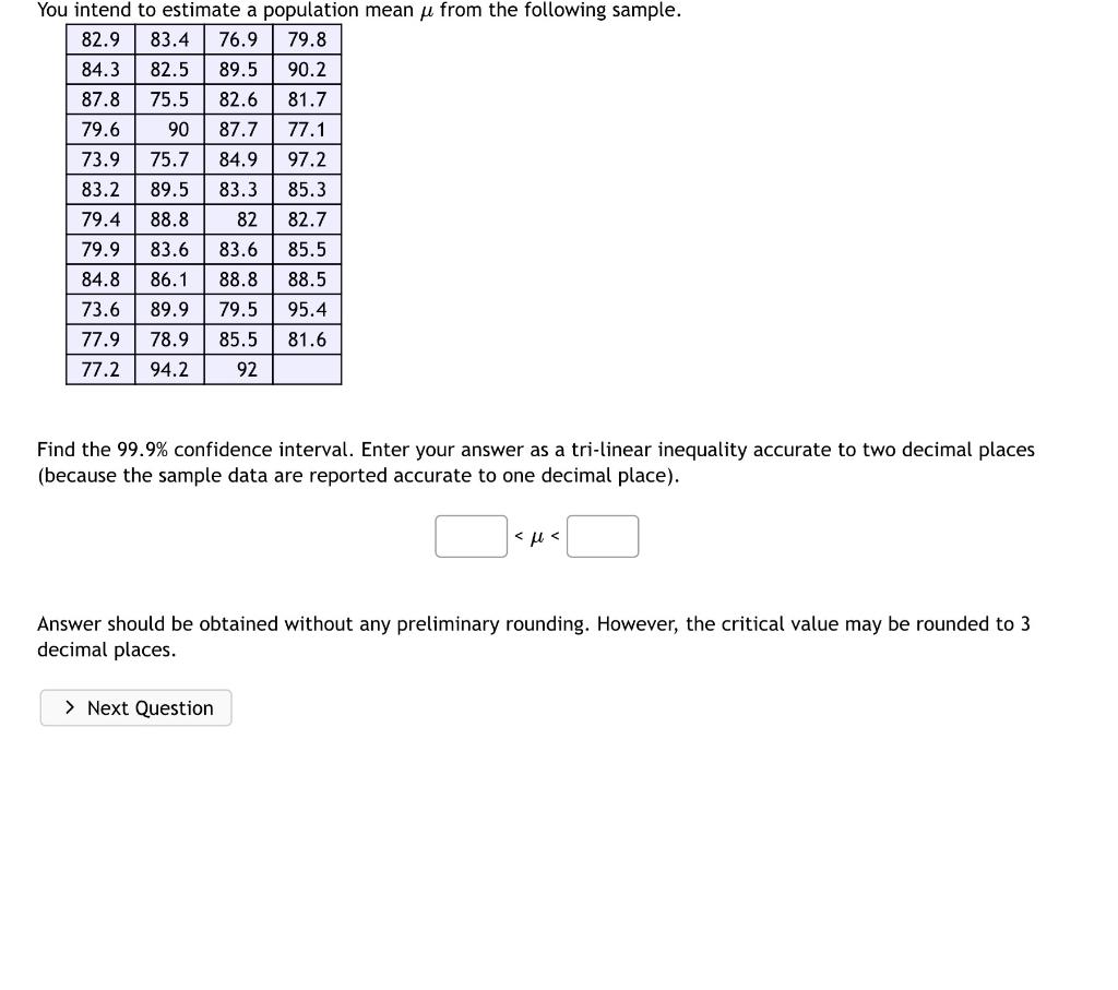Solved Find the 99.9% confidence interval. Enter your answer | Chegg.com