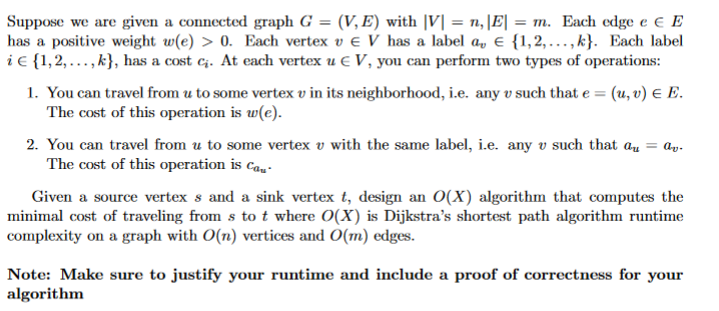 Solved Suppose we are given a connected graph G=(V,E) with | Chegg.com