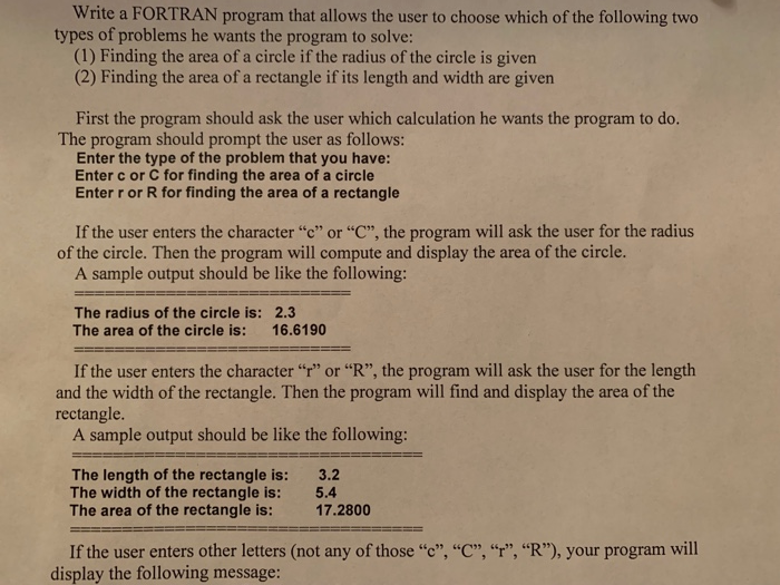 Solved Write a FORTRAN program that allows the user to | Chegg.com