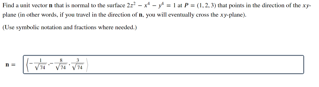 Solved Find a unit vector n that is normal to the surface | Chegg.com