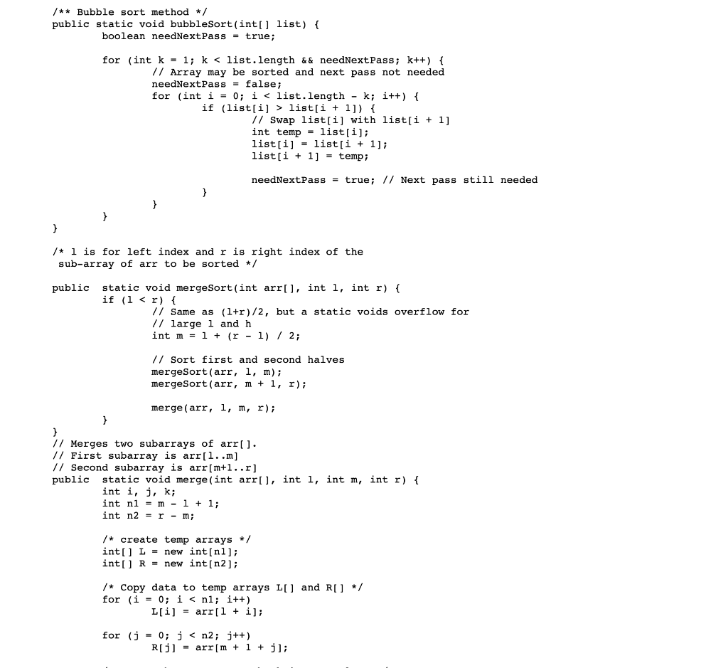 Bubble sort method */ public static void | Chegg.com