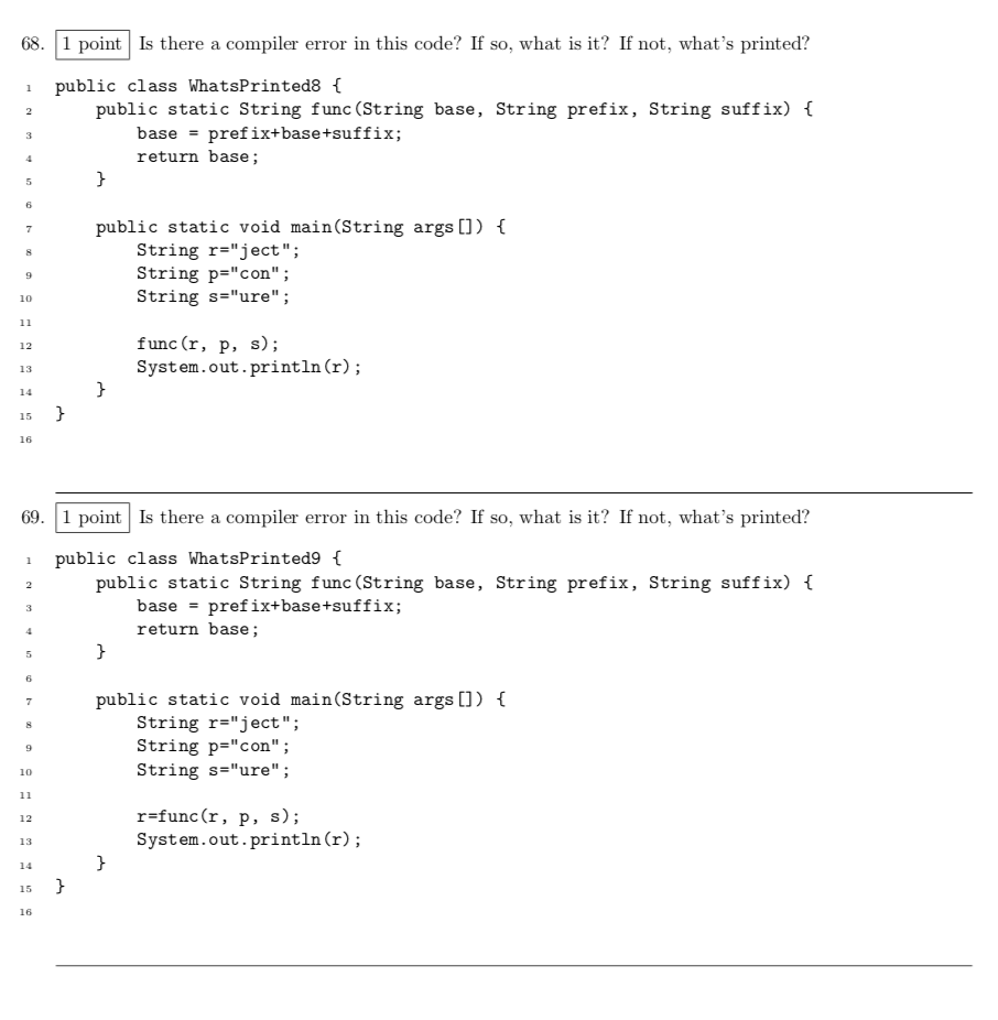 Solved 66. 1 point Is there a compiler error in this code? | Chegg.com