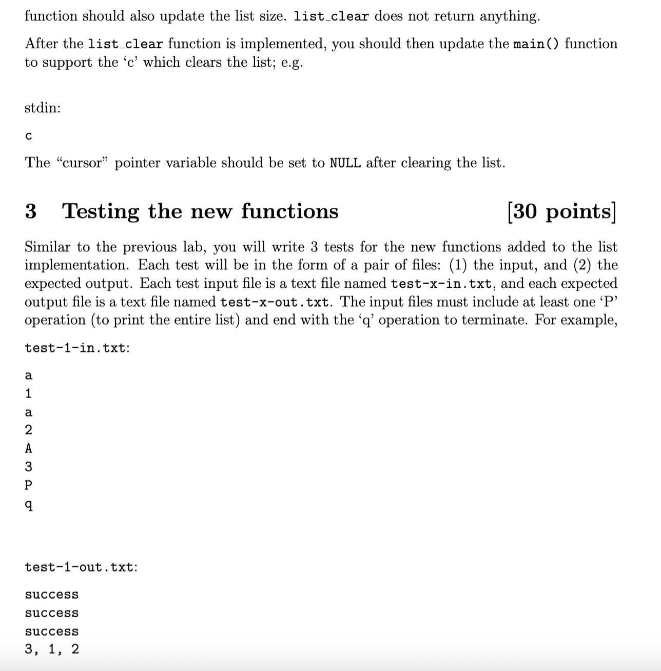 Solved function should also update the list size. list_clear | Chegg.com