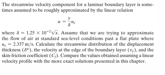Solved The streamwise velocity component for a laminar | Chegg.com