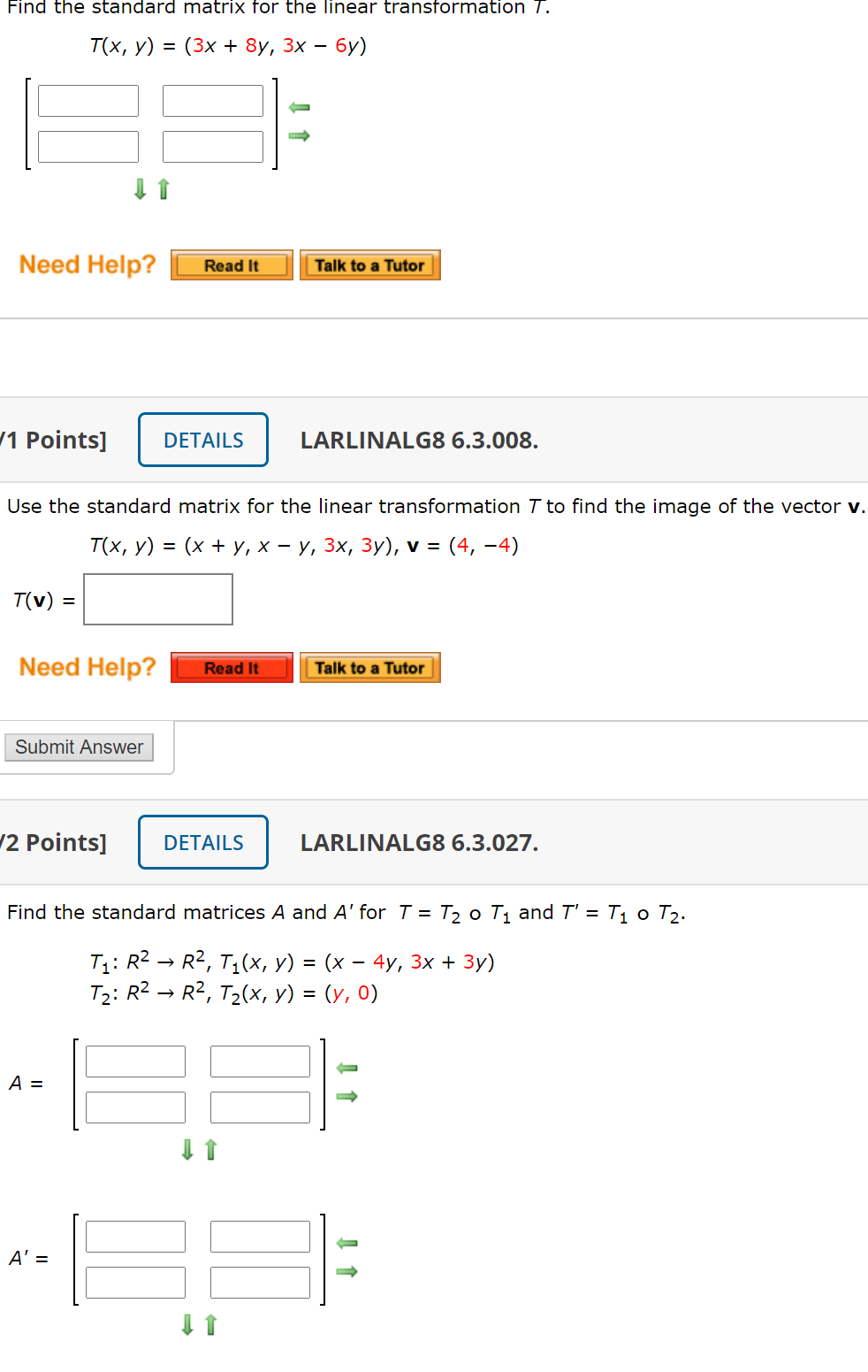 Solved Find The Standard Matrix For The Linear 6914