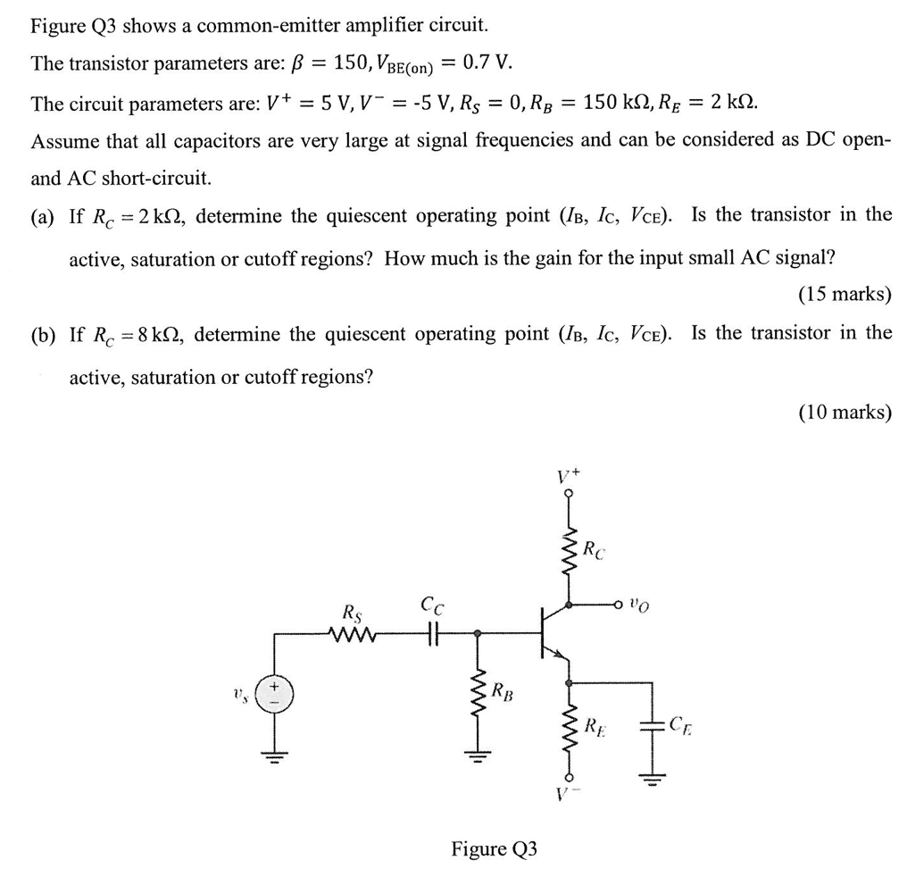 Solved Figure Q3 Shows A Common Emitter Amplifier Circuit Chegg Com