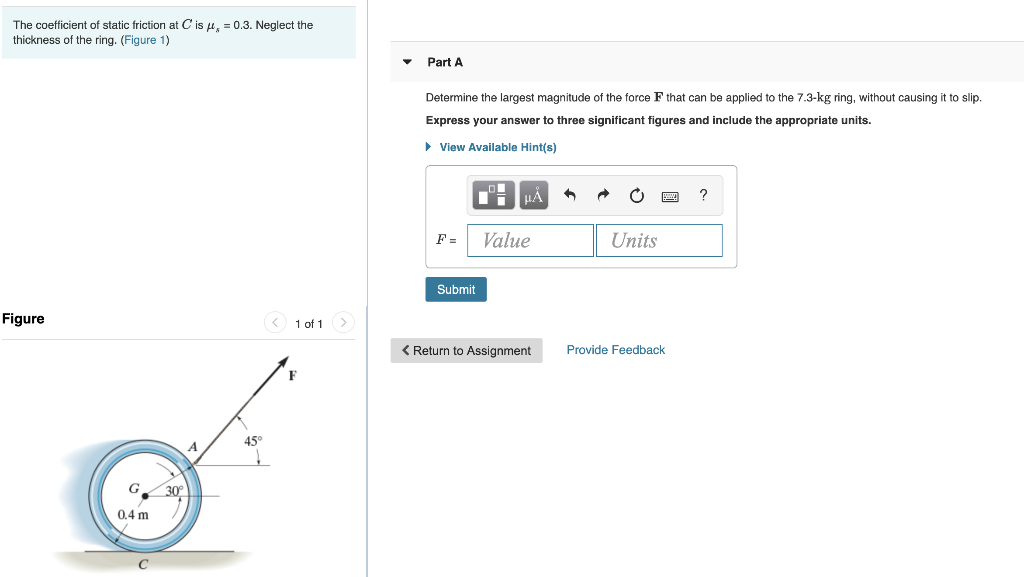 Solved The coefficient of static friction at C is u, = 0.3. | Chegg.com