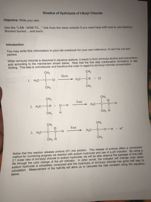 Solved Kinetics Of Hydrolysis Of T Butyl Chloride Objective