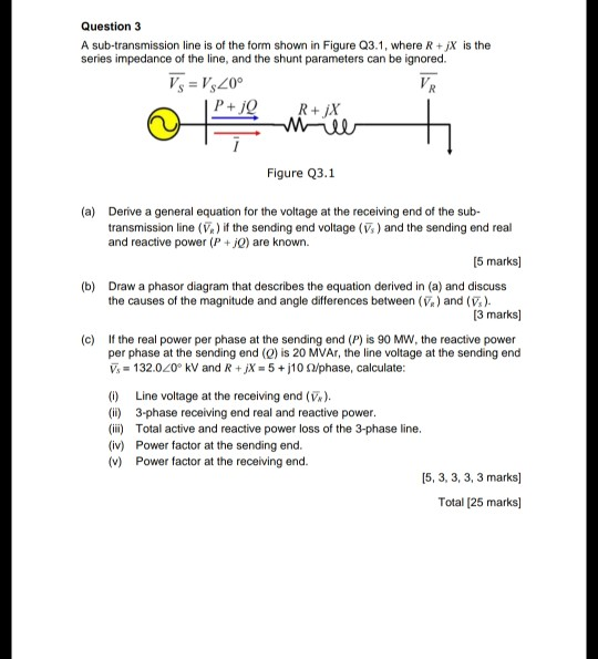 Solved Question 3 A Sub Transmission Line Is Of The Form Chegg Com