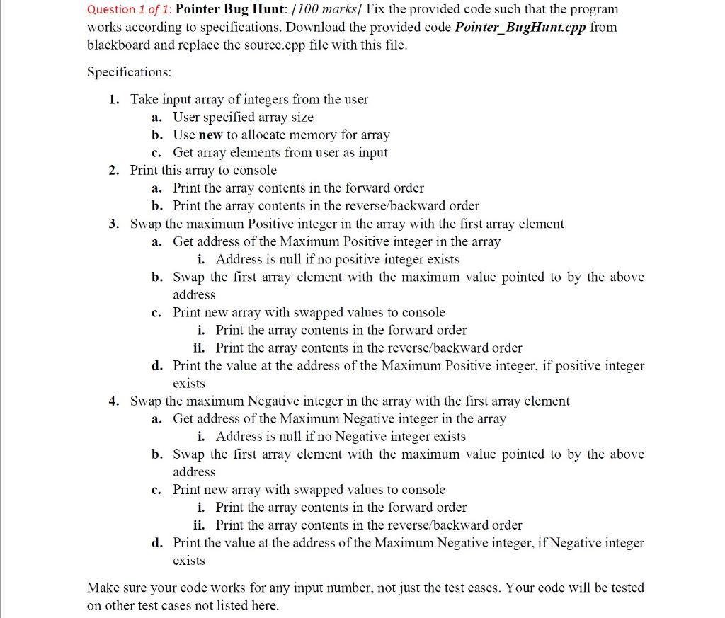 Solved Question 1 of 1: Pointer Bug Hunt: [100 marks) Fix | Chegg.com