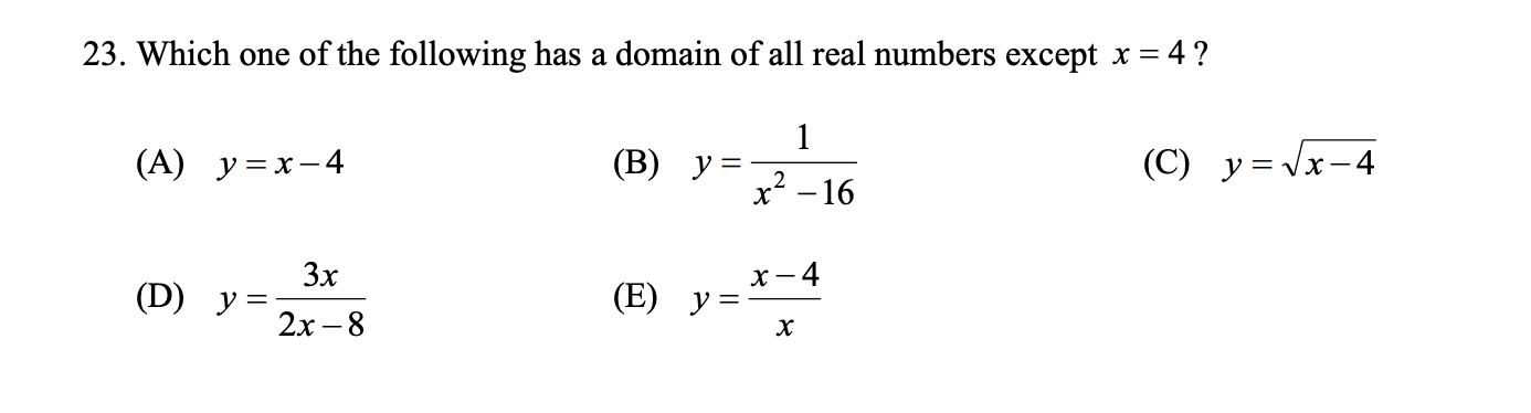 Solved 23. Which one of the following has a domain of all | Chegg.com