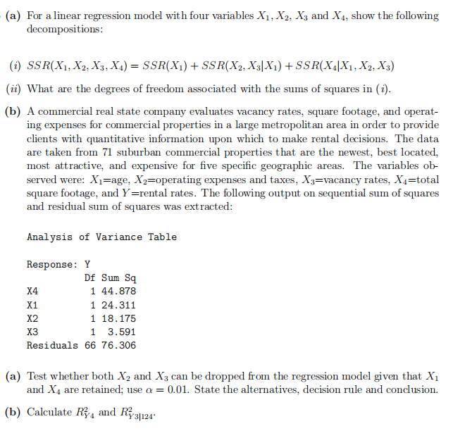 Solved (a) For a linear regression model with four variables | Chegg.com