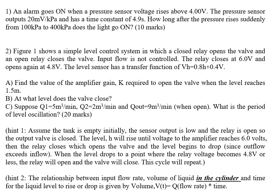 Solved 1) An alarm goes ON when a pressure sensor voltage