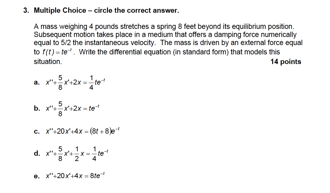 Solved 3. Multiple Choice – circle the correct answer. A | Chegg.com