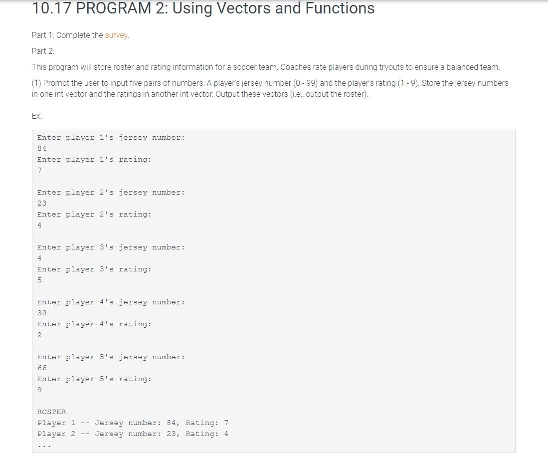 Solved 10.17 PROGRAM 2: Using Vectors and Functions Part 1: | Chegg.com