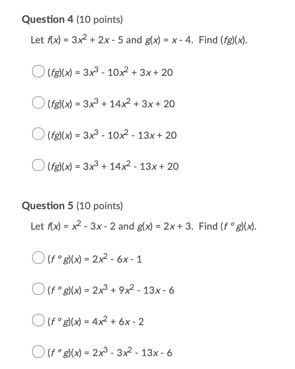 Question 4 10 Points Let F X 3x2 2x 5 And Chegg Com