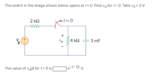 Solved The switch in the image shown below opens at t= 0. | Chegg.com
