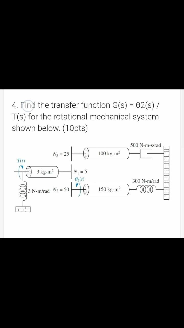 Solved 4. Find the transfer function G(s) = 02(s) / T(s) for | Chegg.com