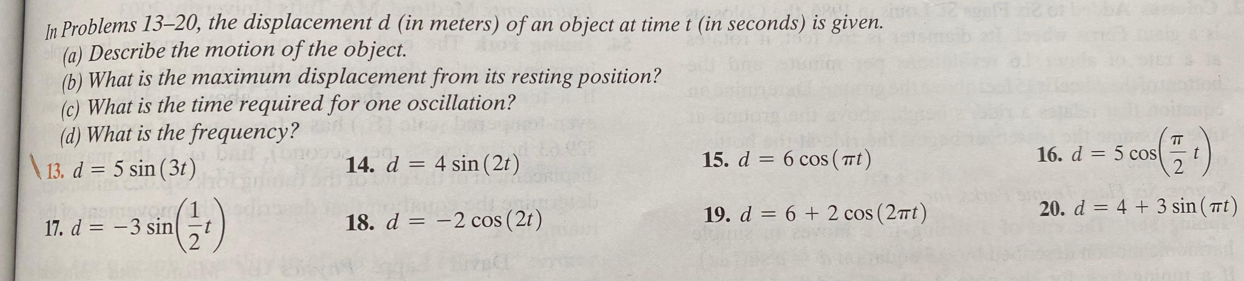 Solved In Problems 13–20, the displacement d (in meters) of | Chegg.com