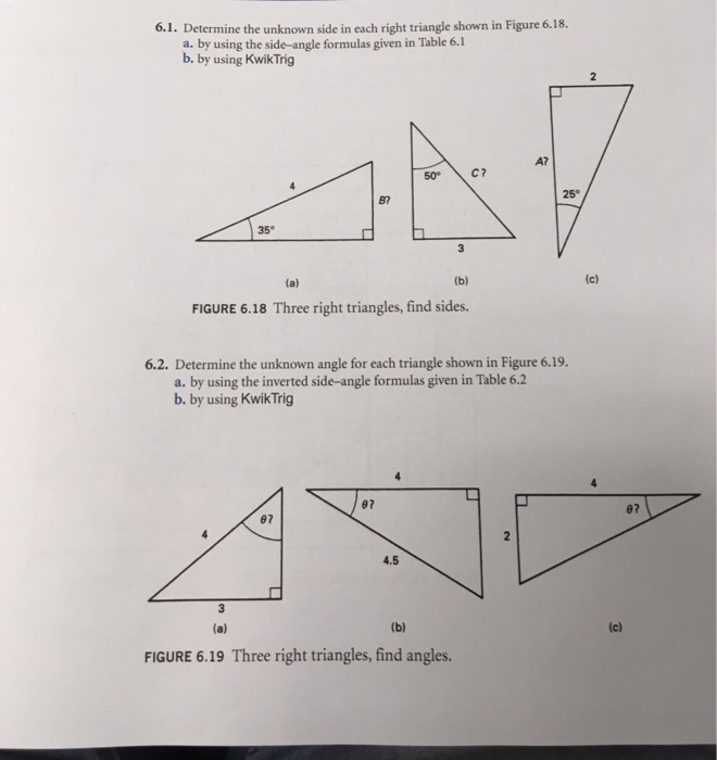 Solved 6.1. Determine the unknown side in each right | Chegg.com