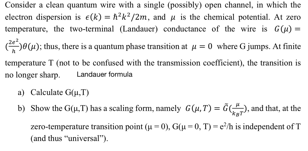 Solved Consider A Clean Quantum Wire With A Single | Chegg.com