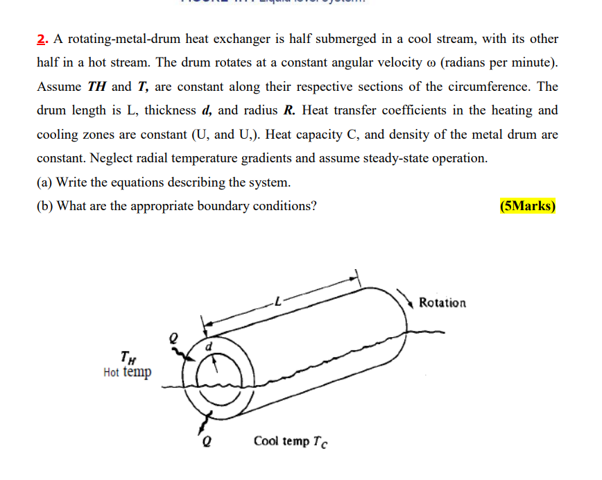 Solved 2. A rotatingmetaldrum heat exchanger is half