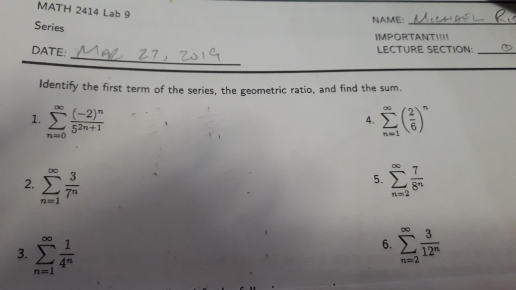 Solved Math 2414 Lab 9 Series Date Mne 2 1 Importantu 2768