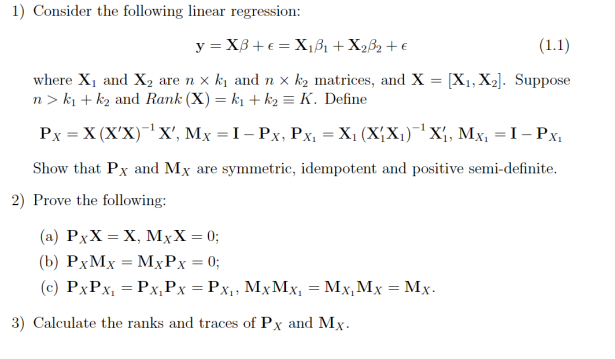 Solved 1 Consider The Following Linear Regression 7100