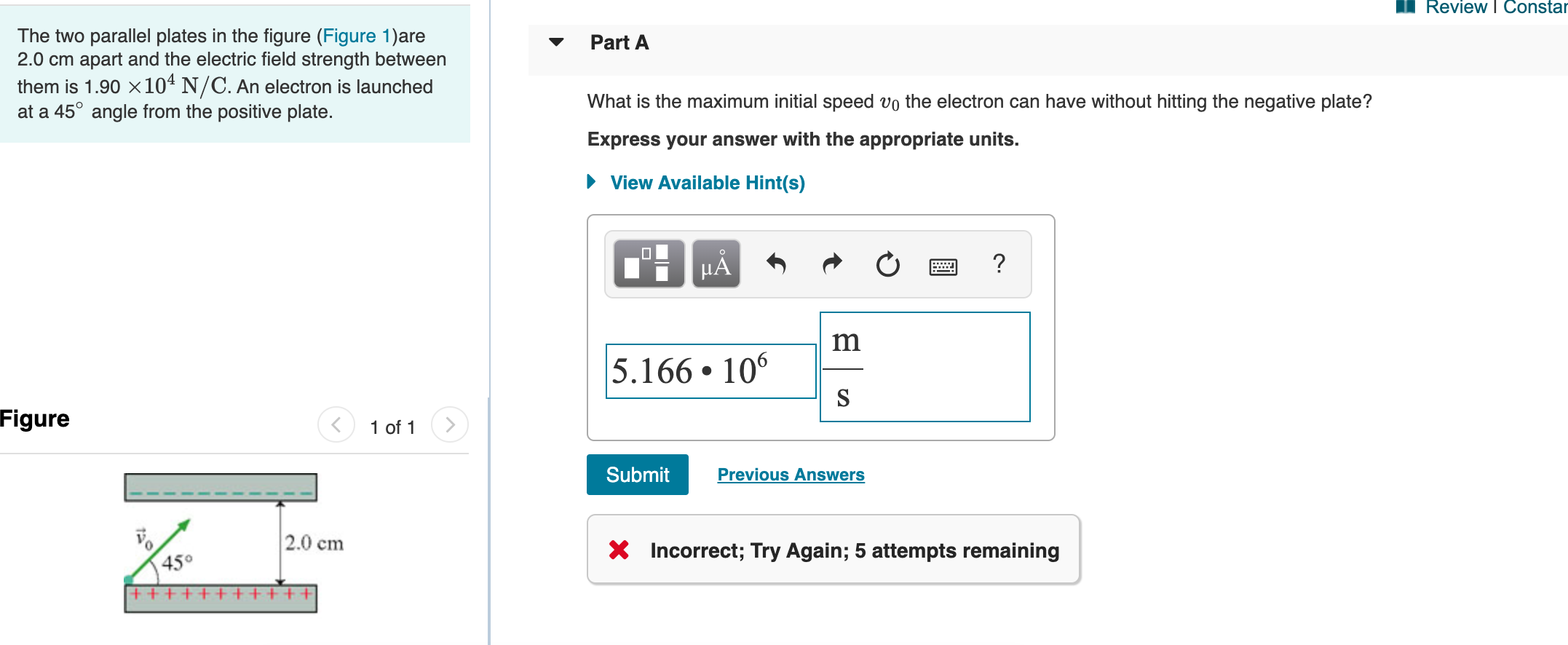 Solved Review Constar Part A The Two Parallel Plates In The | Chegg.com