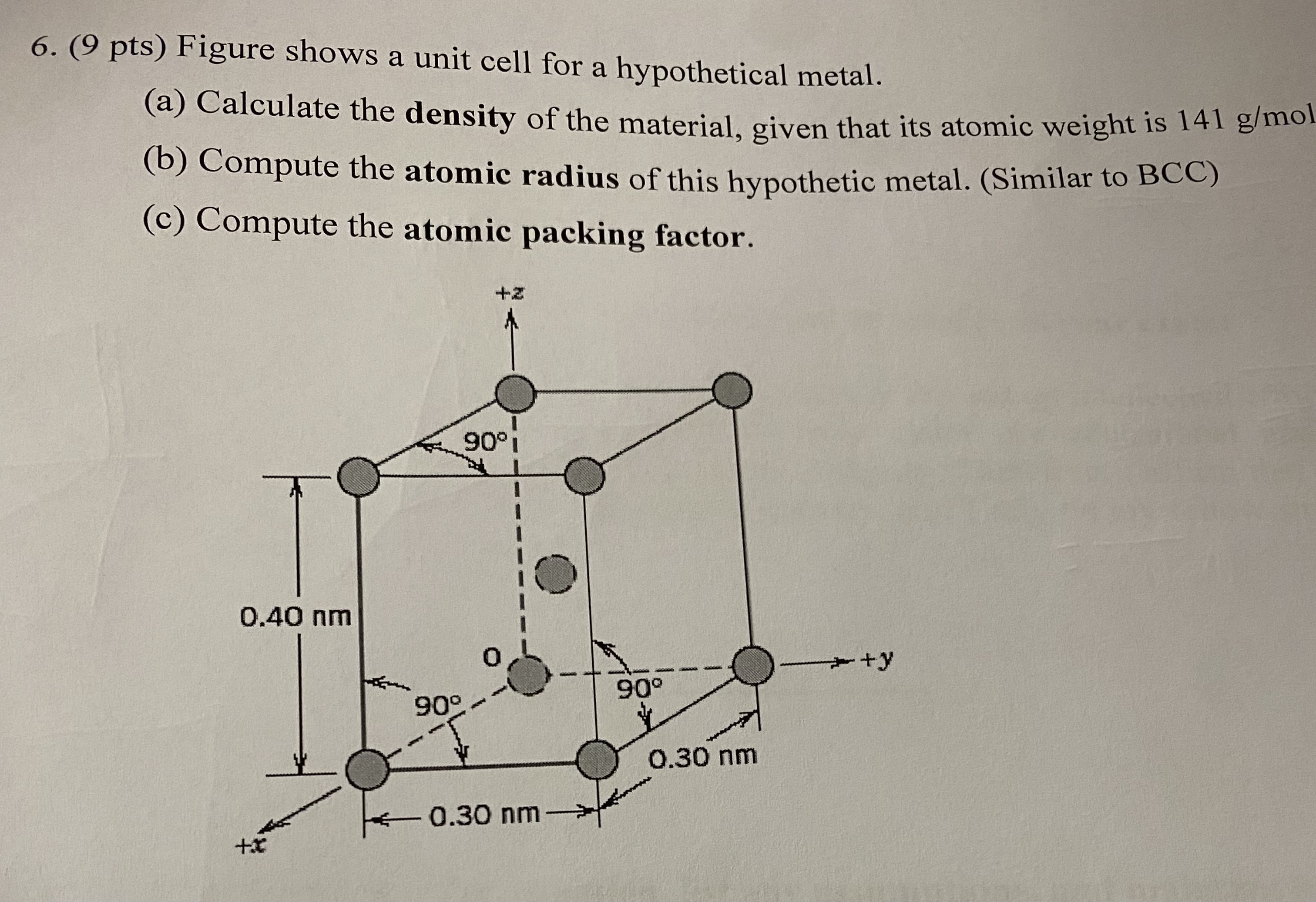 Solved 6. (9 pts) Figure shows a unit cell for a | Chegg.com