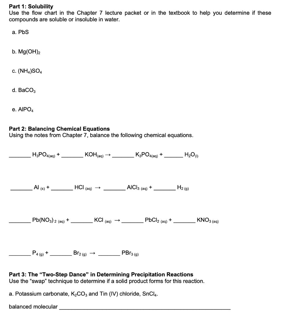 Solved Part 1: Solubility Use the flow chart in the Chapter | Chegg.com