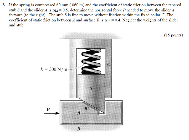 Solved 8. If the spring is compressed 60 mm(.060 m) and the | Chegg.com