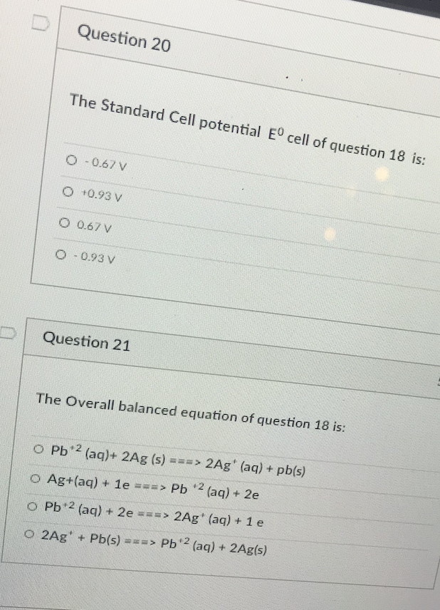 Solved Question 20 The Standard Cell potential E