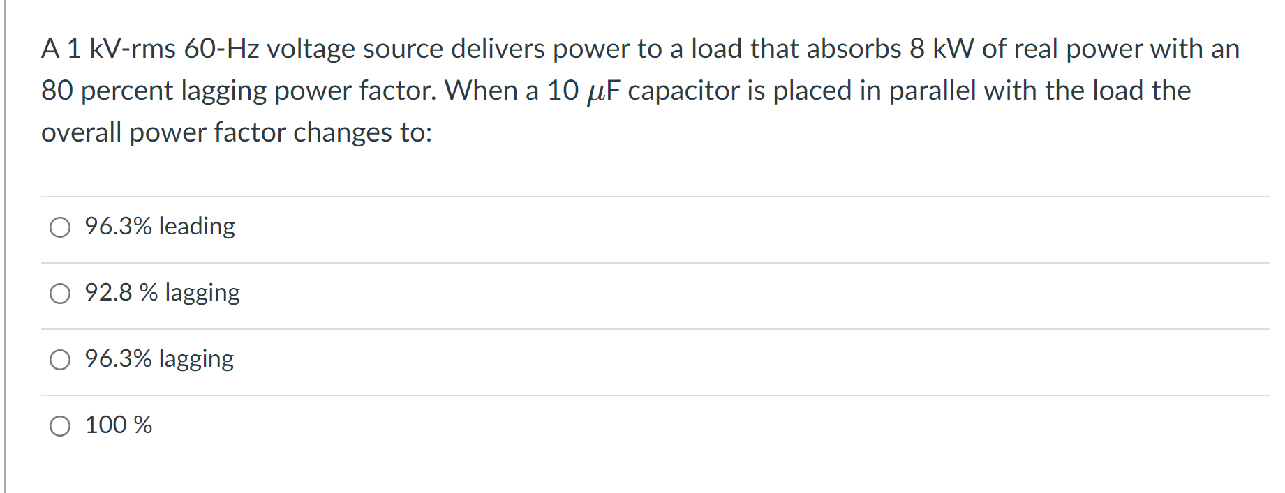Solved A 1 kV-rms 60-Hz voltage source delivers power to a | Chegg.com