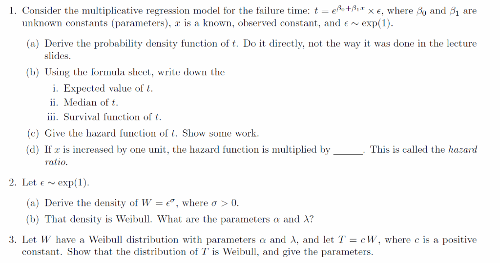 Solved 1. Consider the multiplicative regression model for | Chegg.com