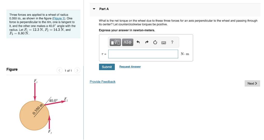 Solved Three forces are applied to a wheel of radius 0.350 | Chegg.com