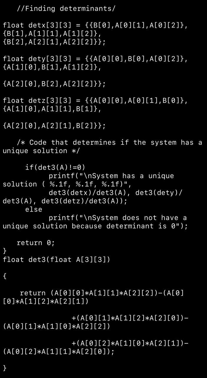 Solved include float det3(float A[3][3]); int main(void) {