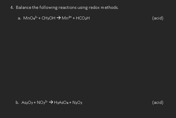 Solved 4. Balance The Following Reactions Using Redox | Chegg.com