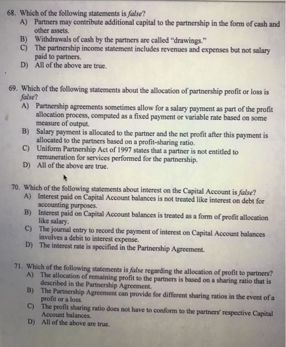 Which Of The Following Statements About Startup Capital Is False Solved 68. Which of the following statements is false? A) | Chegg.com