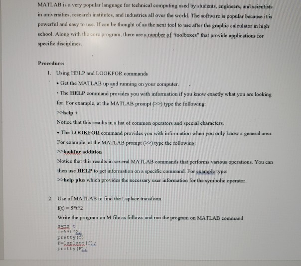 Solved MATLAB is a very popular language for technical | Chegg.com