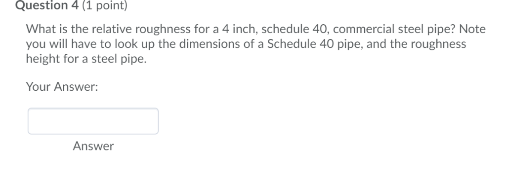 Solved Question 4 (1 point) What is the relative roughness | Chegg.com