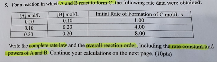 Solved 5. For a reaction in which A and B react to form C, | Chegg.com