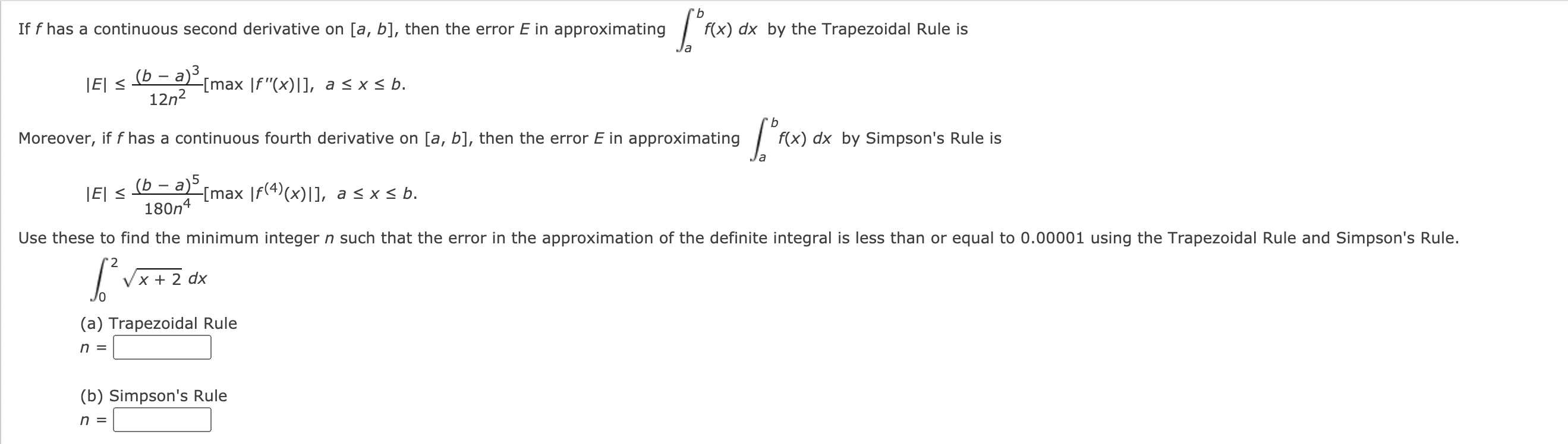 Solved Consider the error formulas. [E] = Trapezoidal Rule