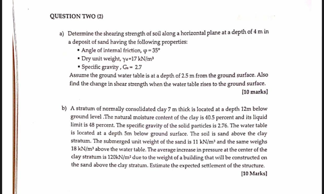 Solved a) Determine the shearing strength of soil along a | Chegg.com