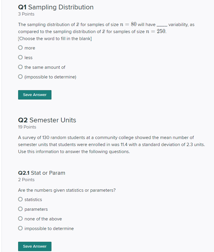 Solved Q1 Sampling Distribution 3 Points The sampling | Chegg.com